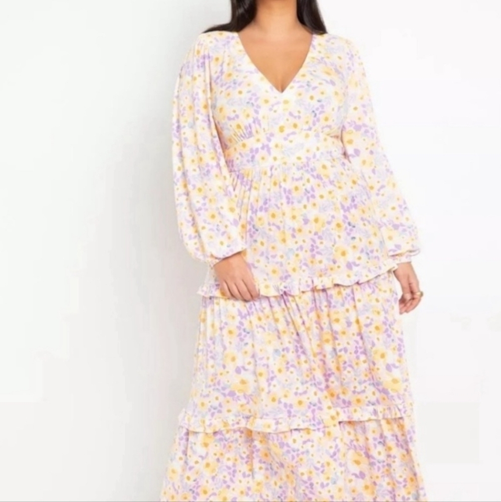 Eloquii Pastel Floral Print Tiered Maxi Dress Women's Size 14